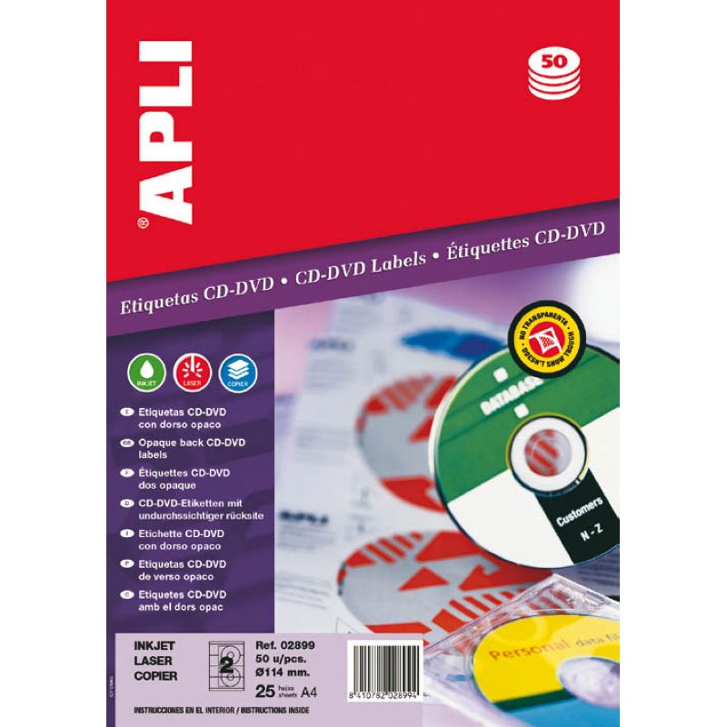 Etiquetas APLI CD-DVD 114mm