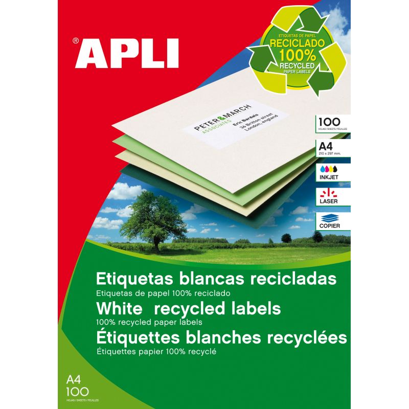 Etiquetas Adhesivas Apli recicladas 100h  105x42,4 et/hoja 14