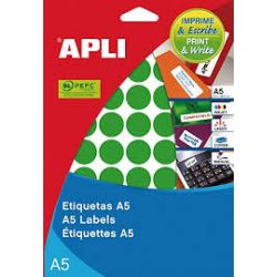 Etiquetas Adhesivas APLI A5 Color  Verde 19mm et/hoja 70
