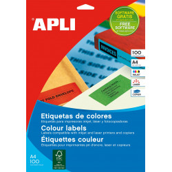 Etiquetas Adhesivas APLI A4 Colores 100h  Azul 210x297 et/hoja 1